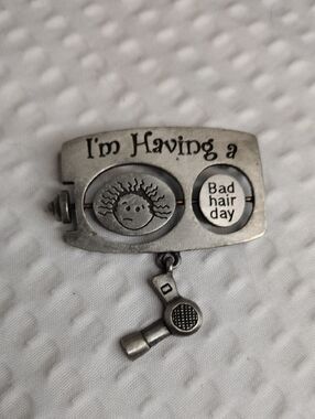 Spoontiques I'm Having a Bad Hair Day/ Good Hair Day Pewter Pin VTG